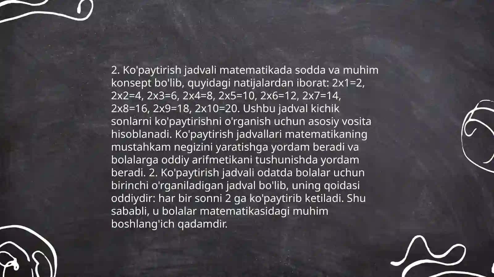 Qo'shish va ko'paytirish jadvallari 4