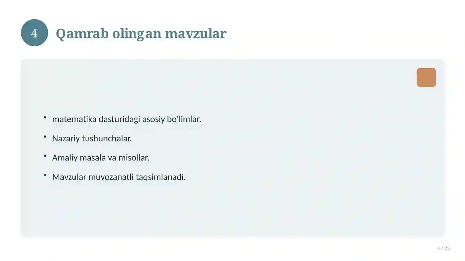 Matematika fanidan 11-sinf test savollari to'plami 4