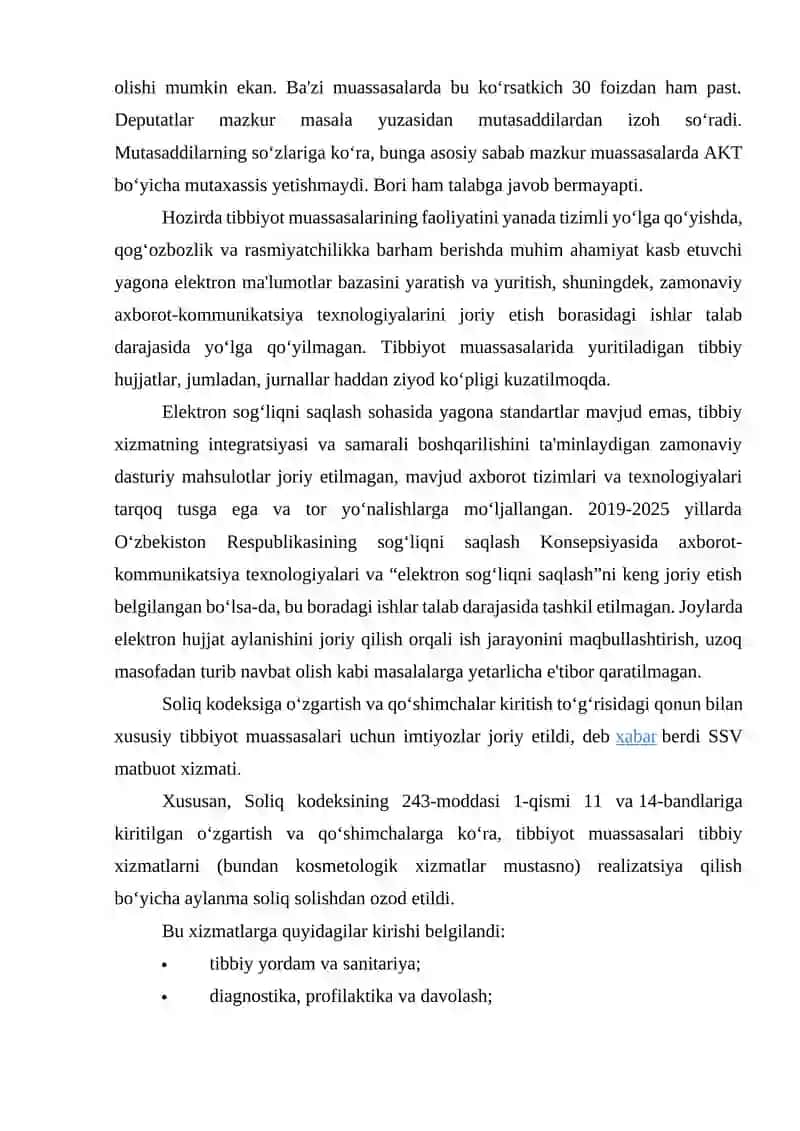 Davlat sog’liqni saqlash muassalarining tarkibi, ular xarajatlarini rejalashtrish va byudjetdan moliyalashtirishning xususiyatlar 4