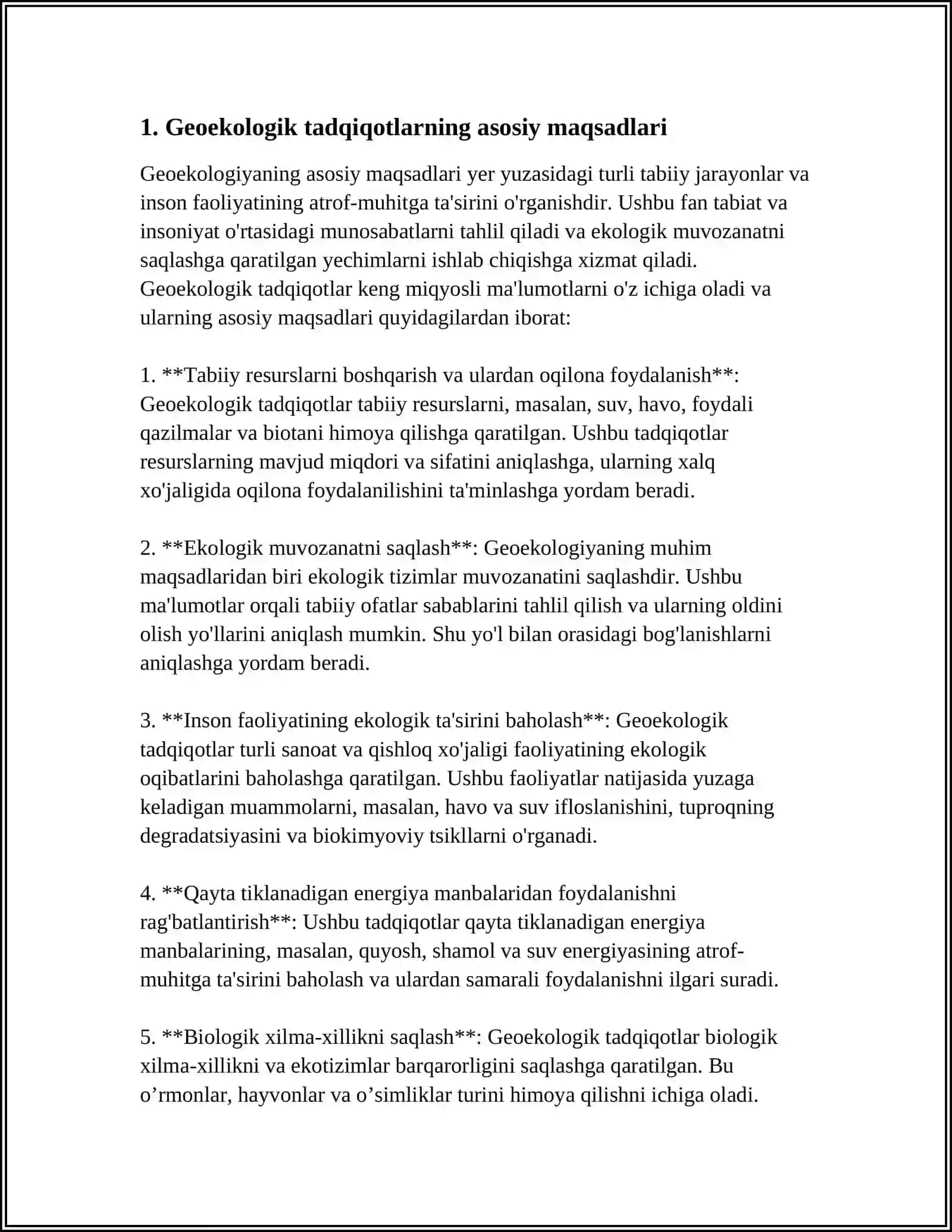GEOEKOLOGIK TADQIQOTLARDA AMAL QILINADIGAN PRINTSIPLARNING MAZMUNI OʻRGANISH 4