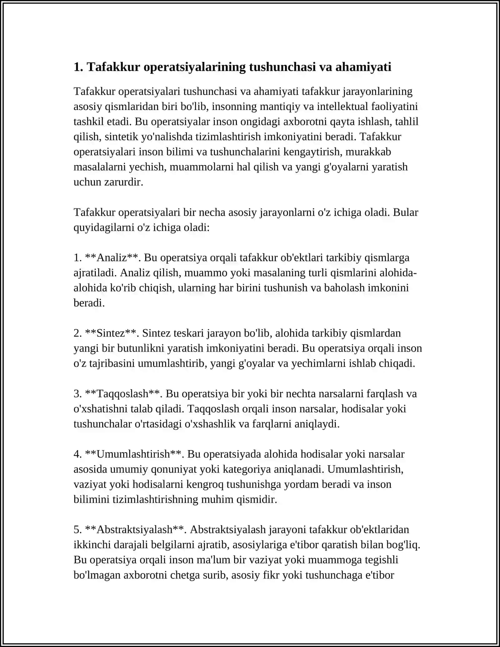 TAFAKKUR OPERATSIYALARI TAFAKKUR SHAKLLARI TURLARI 4