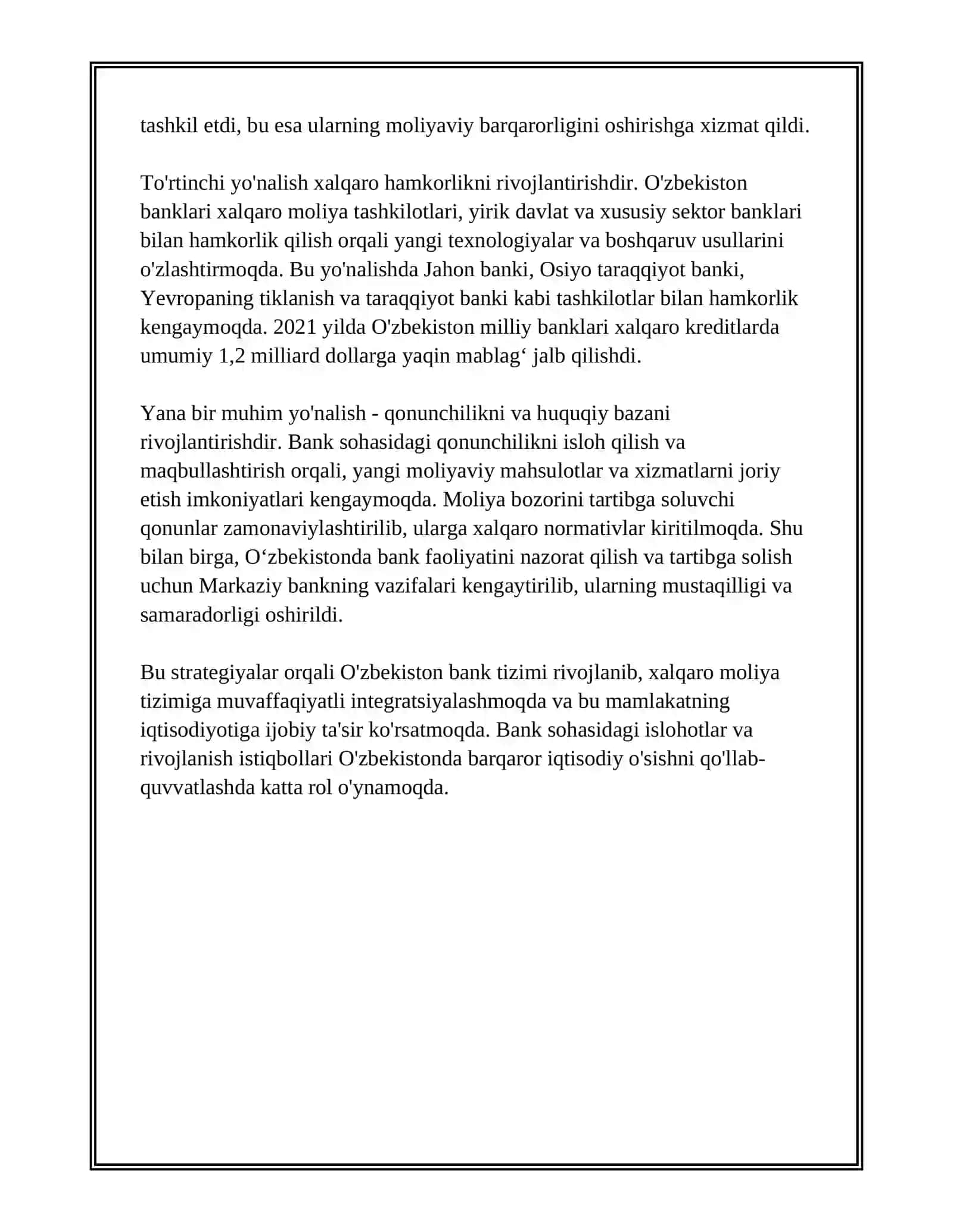 ÓZBEKSTAN BANK SISTEMASINDAĢI REFORMALAR HÁM RAWAJLANIW PERSPEKTIVALARI 4