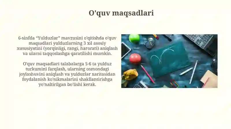 6-sinfda Yulduzlar mavzusini oqitish metodikasi 4