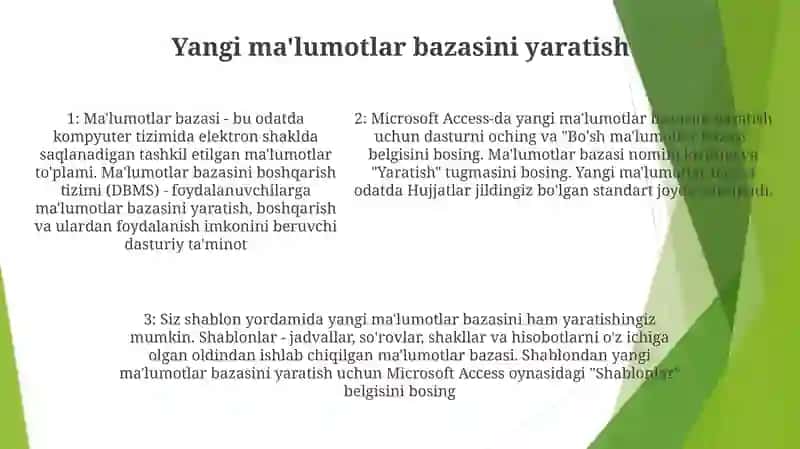 Malumot Lar Bazasini Yaratish Dasturlari Microsoft Accessda Yaratish (Jadval Shakl) 4