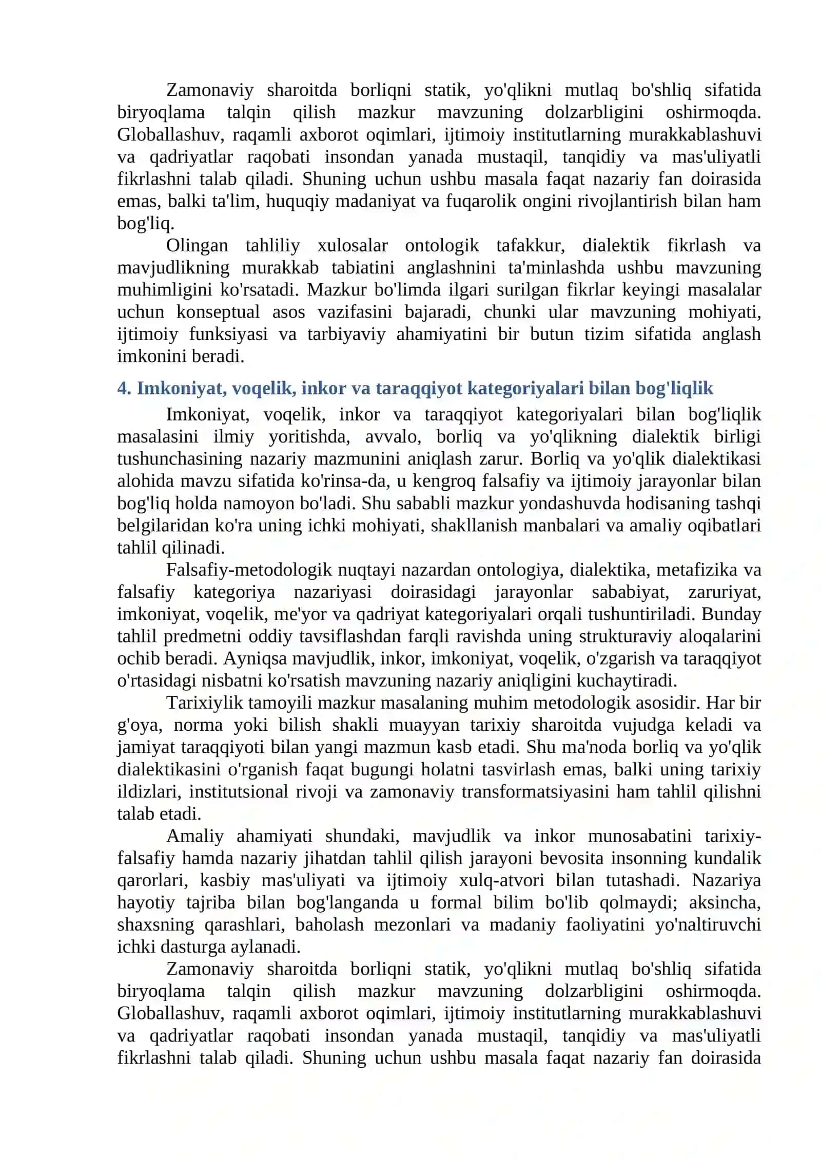 BORLIQ VA YO'QLIK DIALEKTIKASI 4
