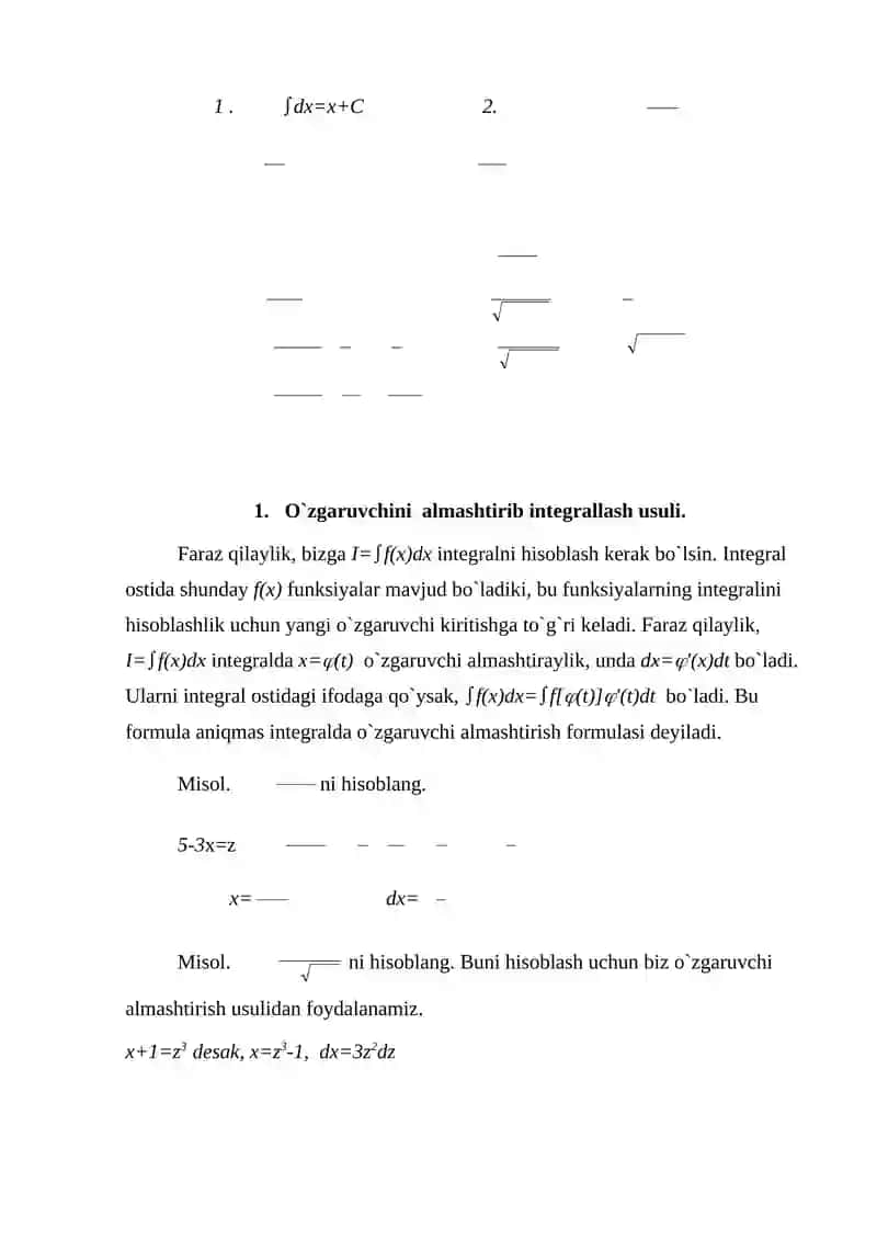 Boshlang`ich funksiya va aniqmas integral. Aniqmas integralning asosiy xossalari 4