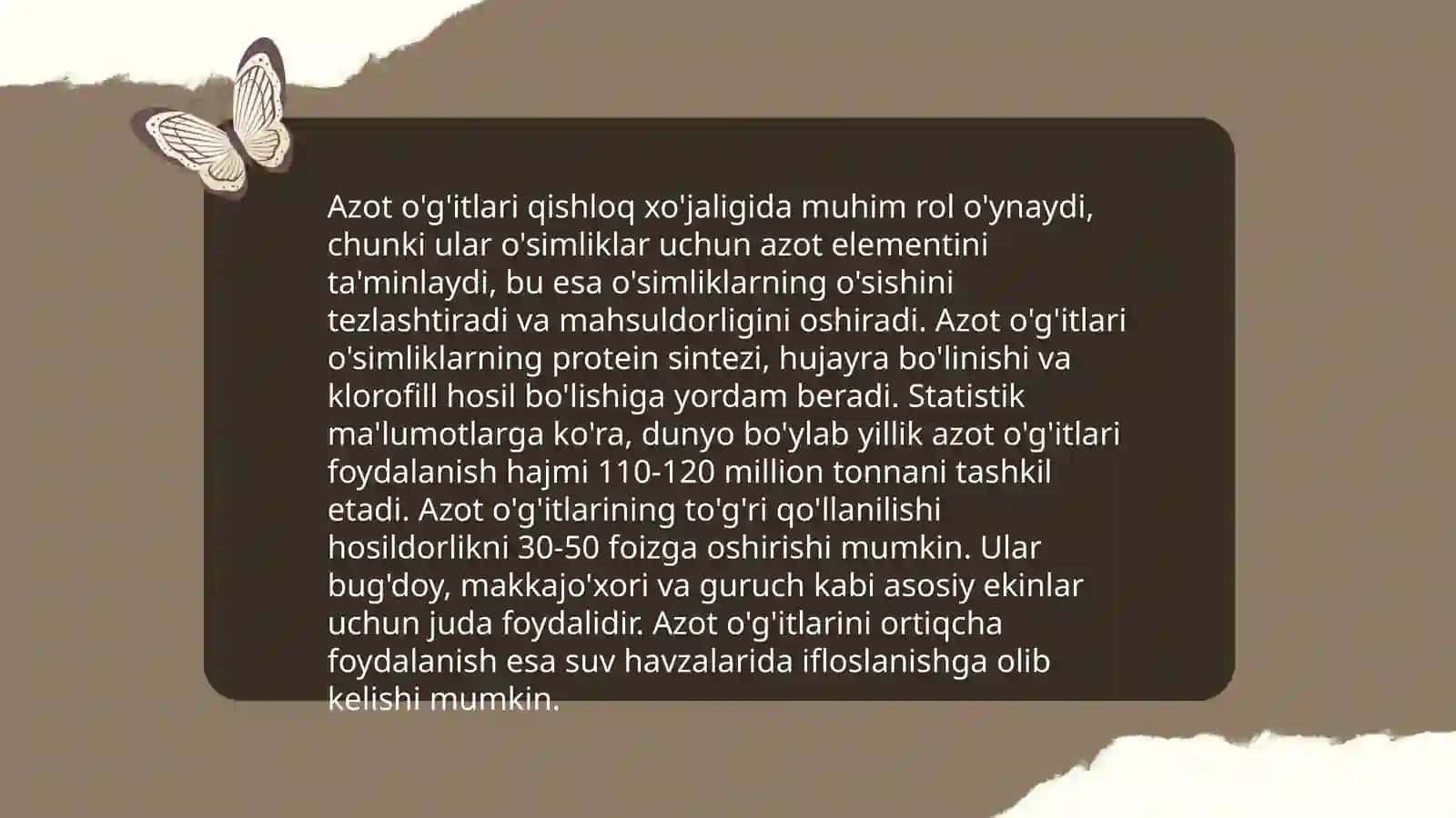 Azotli o'g'itlar haqida tushuncha. Azitli o'g'itlar va ularning olinishi 4