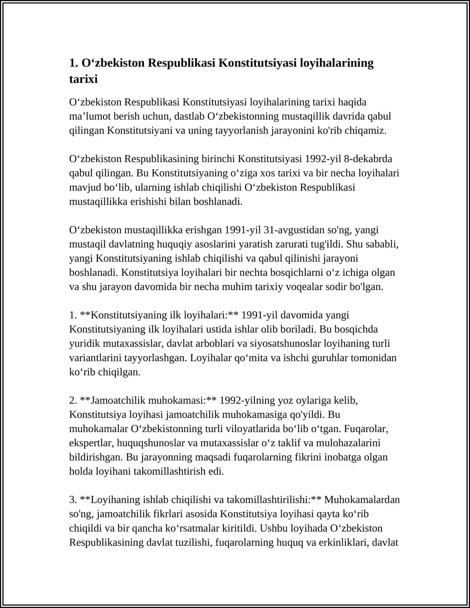 ÒZBEKISTON RESPUBLIKASI KONSTITUTSIYASINING LOYIHALARI VA QABUL QILINISHI 4