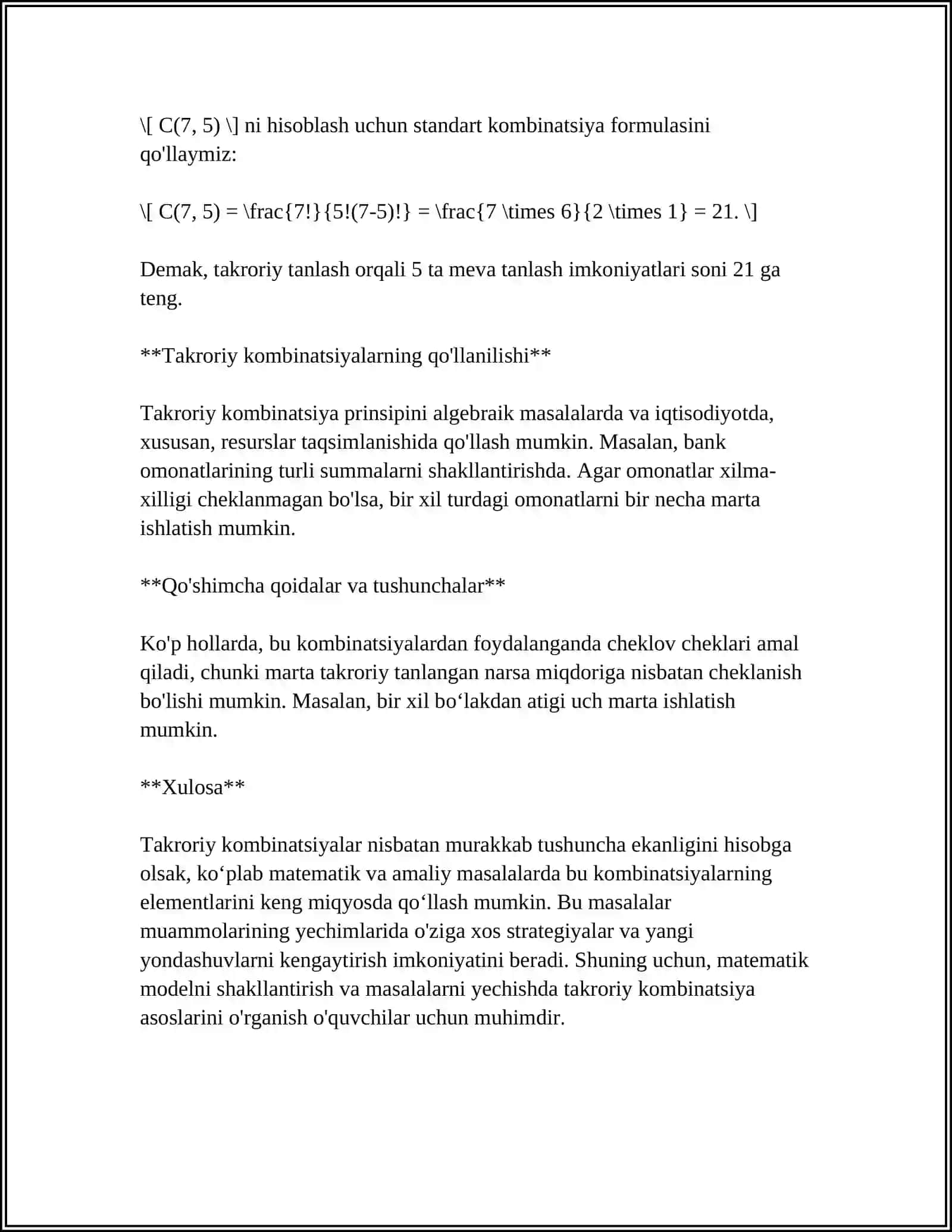 KAMBENATORIYANING TAKRORIY KAMBINATSIYASI 4