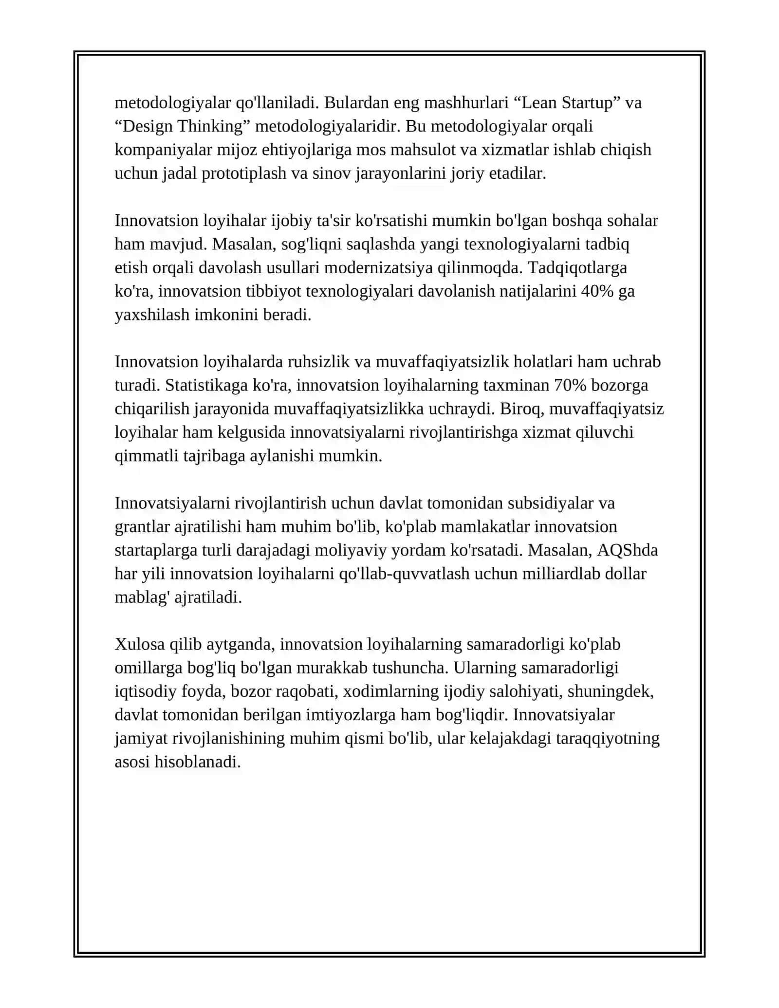INOVATSION LOYIHALARNING ISHLAB CHIQARISHGA JORIY ETILISHI 4