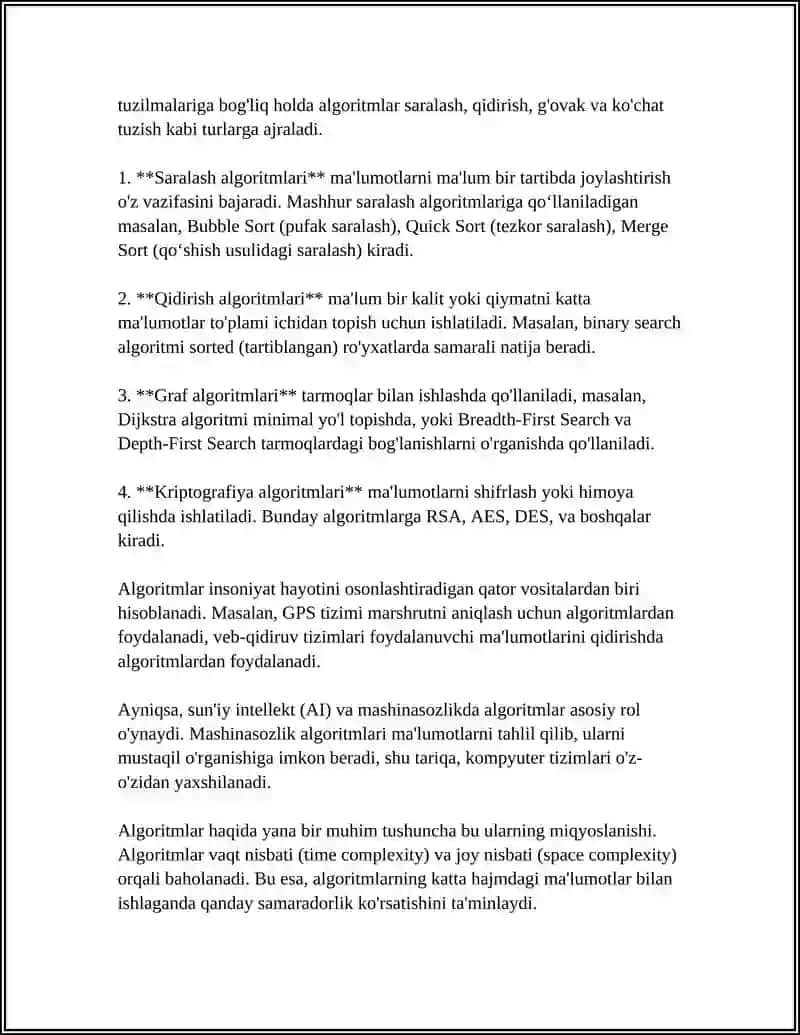 ALGARITMLAR VA DASTURLASHNING ASOSIY TUSHUNCHASI. DASTURLASH TILLARINING TUZILMASI 4