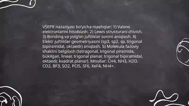 Molekulalarning fazoviy tuzulishini aniqlashga oid mashq bajarish 4