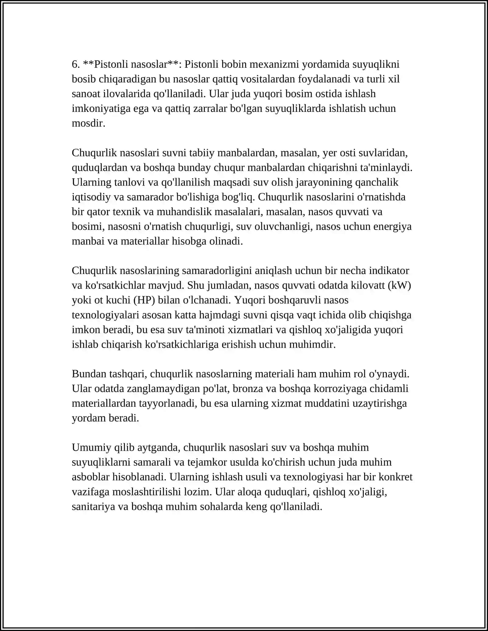 CHUKMA NASOS TURLARI,KANSTRUKSIYALARI,ISHLASH PRINSIPLARI VA ASOSIY PARAMATERLARI 4