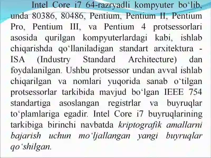 Intel Core i7 protsessori arxitekturasining muhim jixatlari va mikrosxemasining tuzilishi 4