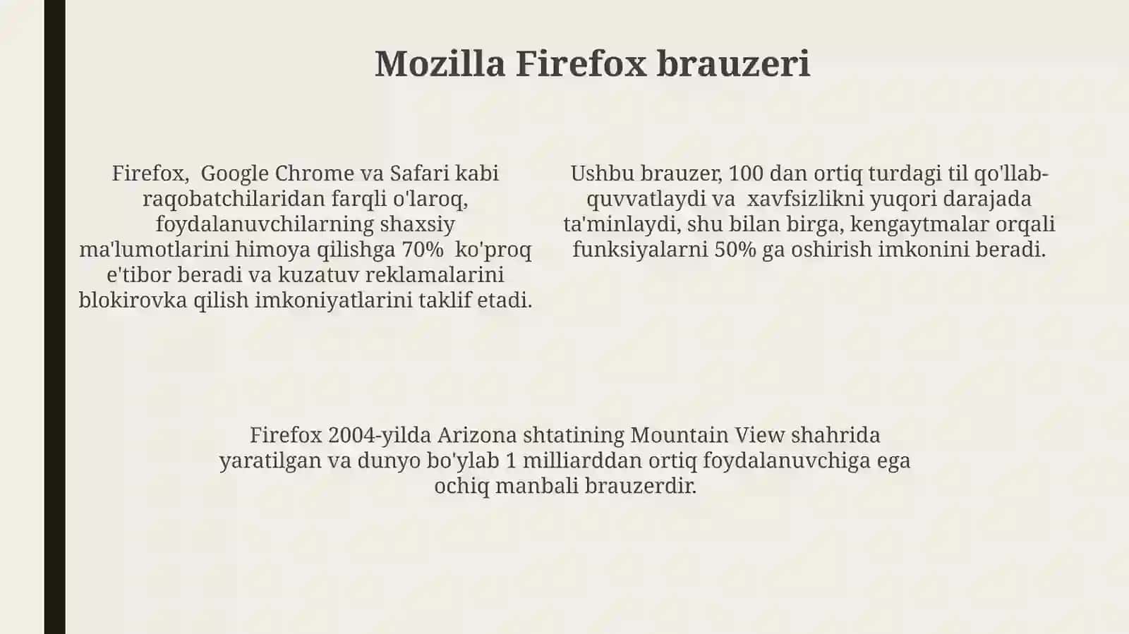 Internet tarmoqlari va resurslari. Brauzer turlari va uning xususiyatlari 4