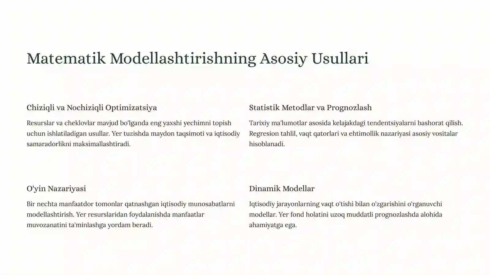Yer Tuzish Ishlarini Tashkil Etishda Iqtisodiy-Matematik Usullardan Foydalanish Ko'nikmalari 4