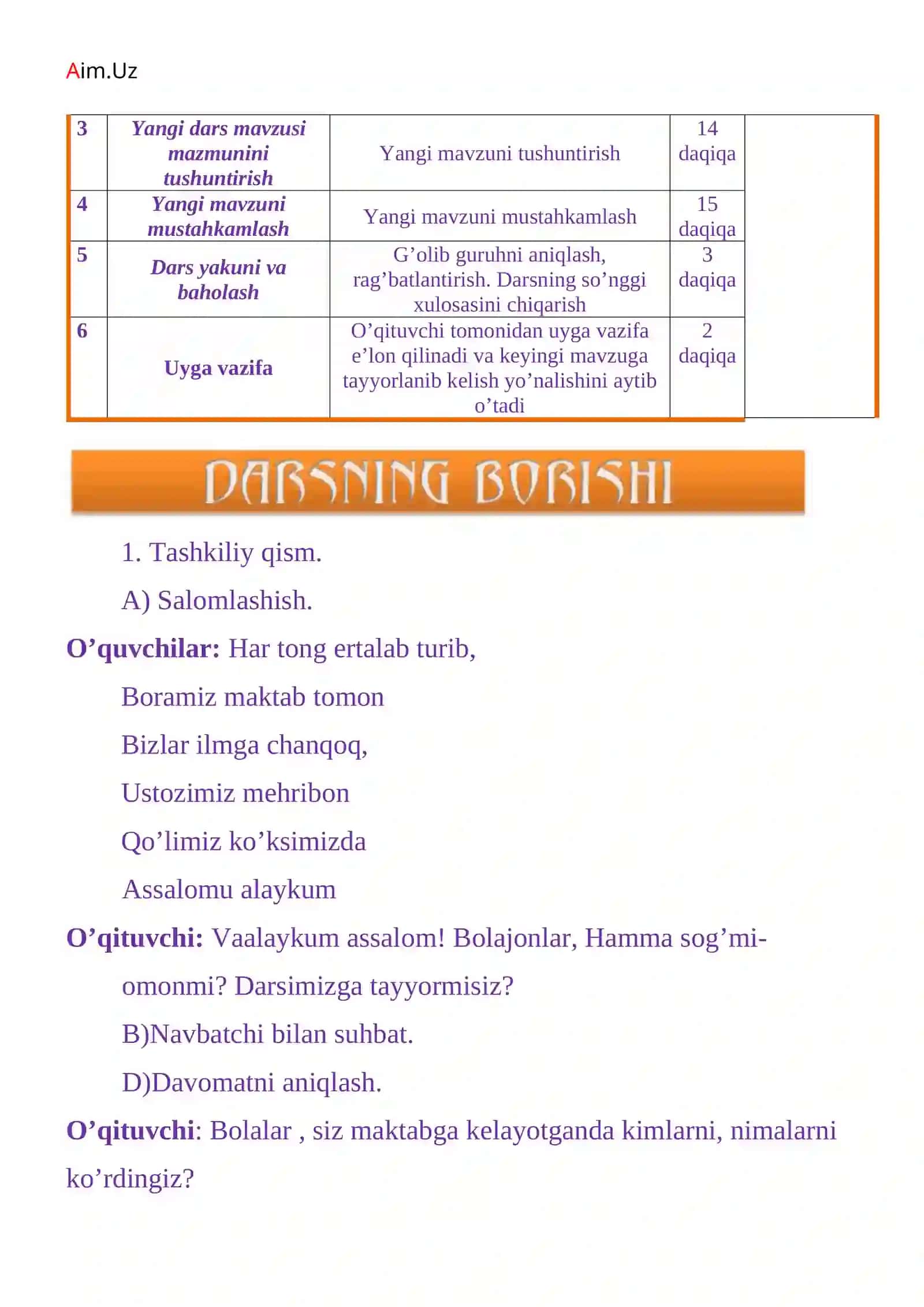O’glon (Qirq hadisdan) dars ishlanmasi 4