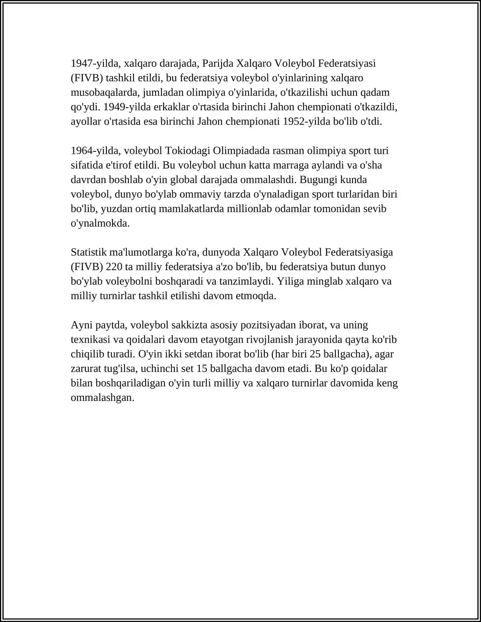 VOLEYBOLNING VUJUDGA KELISHI VA RIVOJLANISHI TARIXI 4