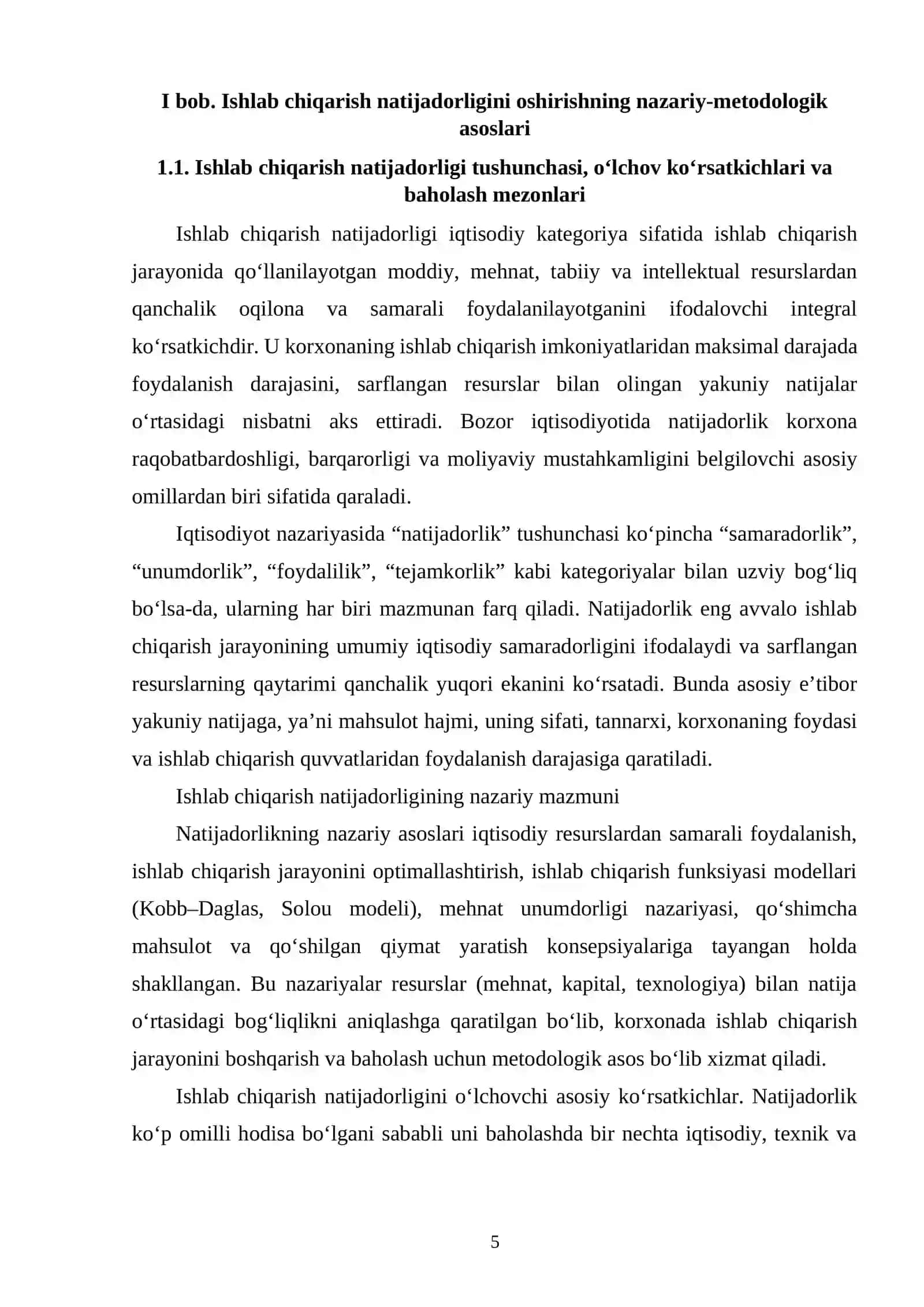 ISHLAB CHIQARISH NATIJADORLIGINI BELGILAYDIGAN OMILLAR: NAZARIY YONDASHUVLAR VA AMALIYOT 4