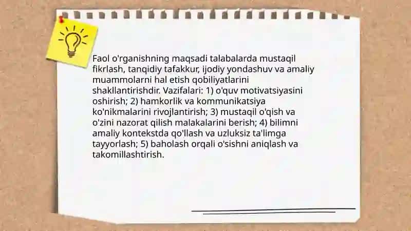Faol o'rganish metodikasi qisimlari 4