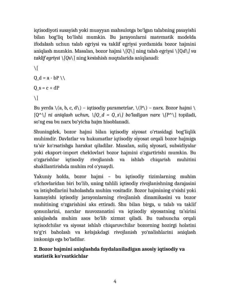 MAVZU BOZOR HAJMINI ANIQLASHDA EKONOMETRIK MODELLARDAN FOYDALANISH 4