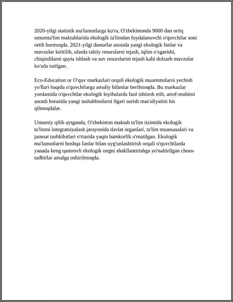 O'ZBEKISTON RESPUBLIKASIDA EKOLOGIK TA'LIMNI RIVOJLANTIRISH MASALALARI 4