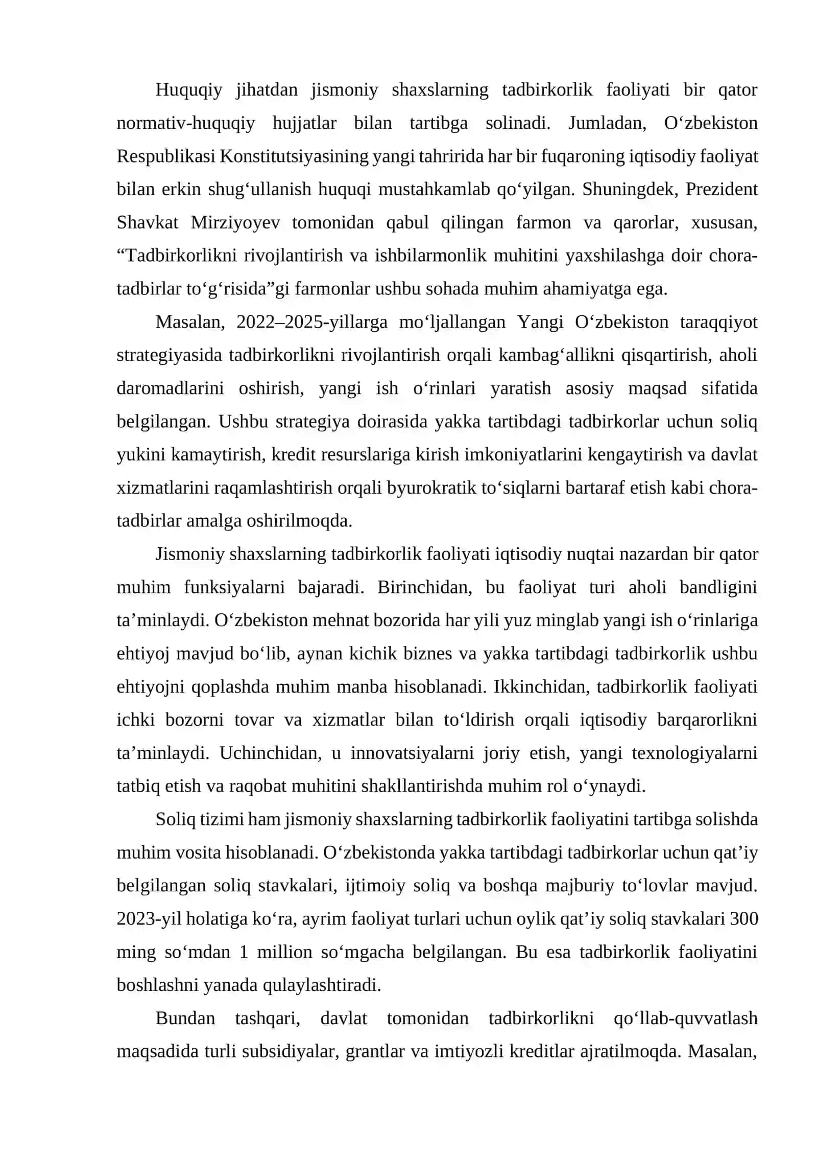 Jismoniy shaxslarning tadbirkorlik faoliyatidan olinadigan daromadlarini soliqqa tortishning o‘ziga xos xususiyatlari 4