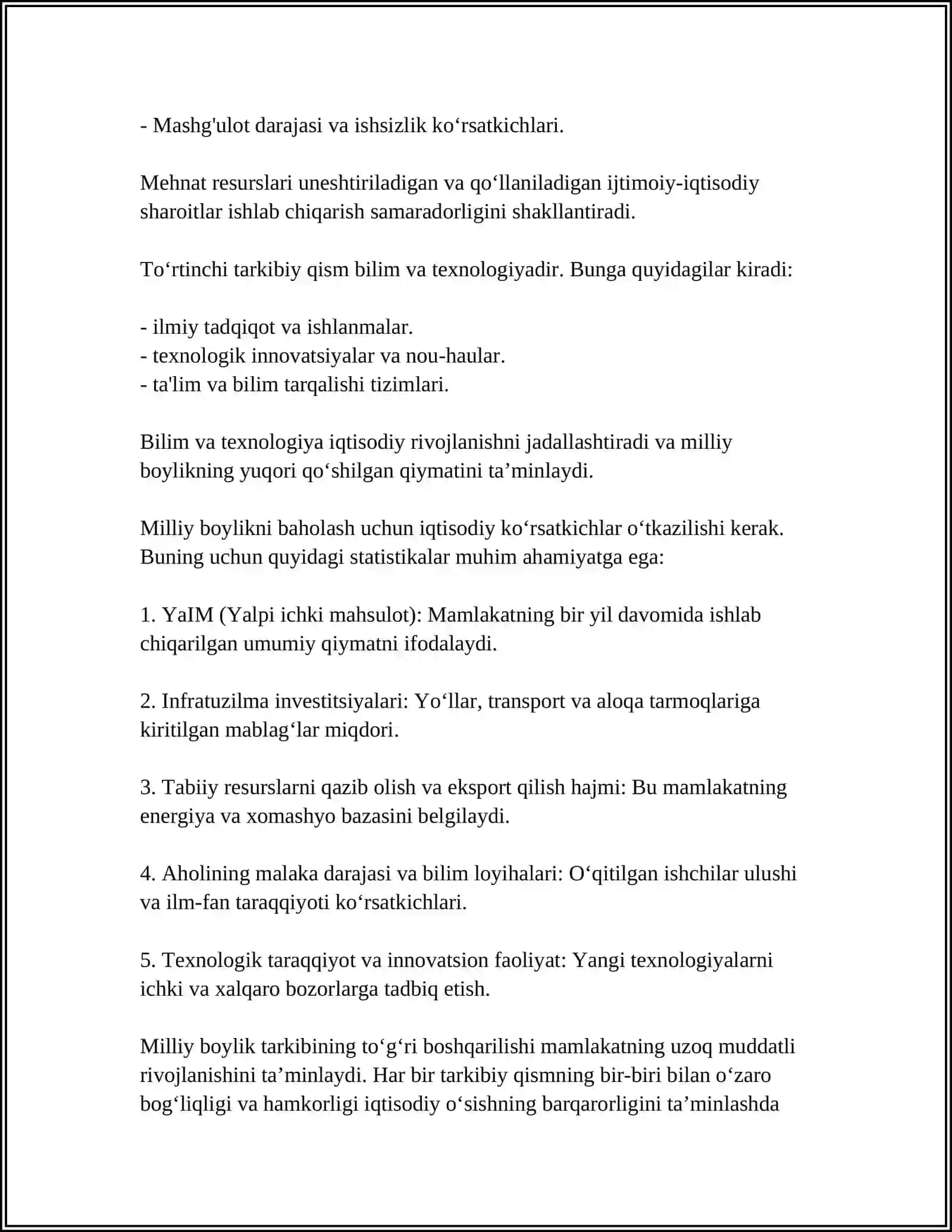 MUSTAQIL ISH Mavzu: MILLIY BOYLIK STATISTIKASI 4