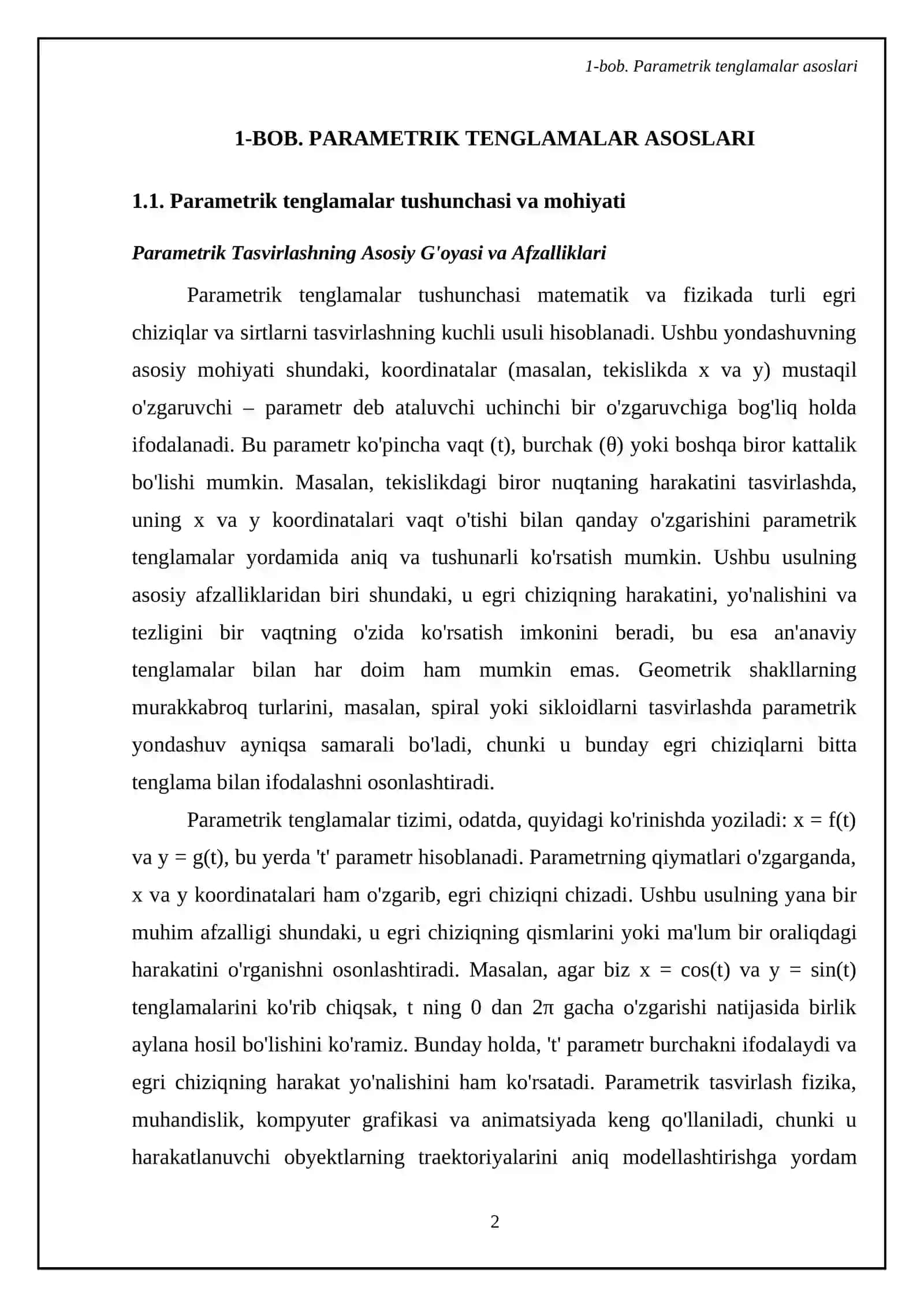 Egri chiziqning parametrik tenglamalari 4