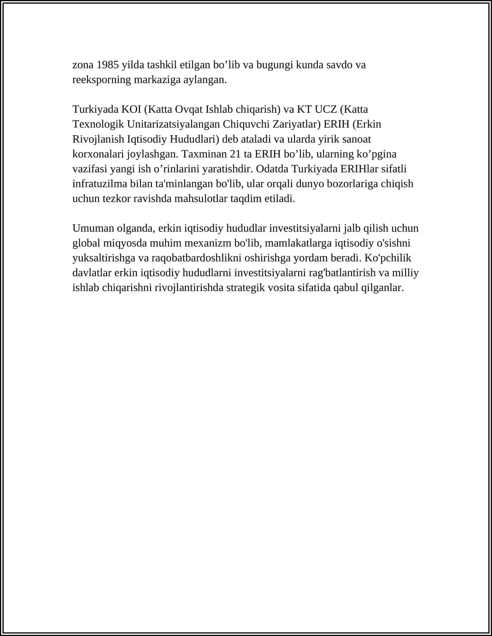 IQTISODIYOTGA INVESTITSIYALARNI JALB ETISHDA ERKIN IQTISODIY HUDUDLARNING O'RNI 4