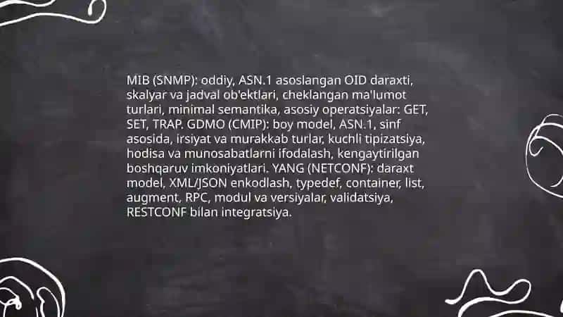 SNMP, CMIP va NETCONF arxitekturasi taqqoslanishi 4