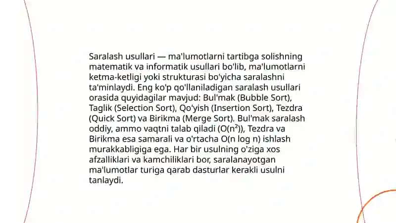 Saralash usullari va ularning qoʻllanilishi 4