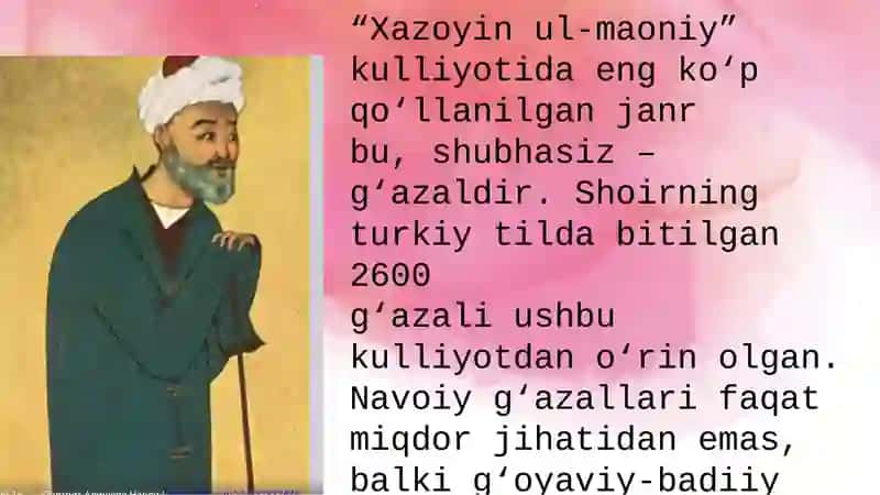 Xazoyin ul maoniy kulliyotida janrlar haqida 4