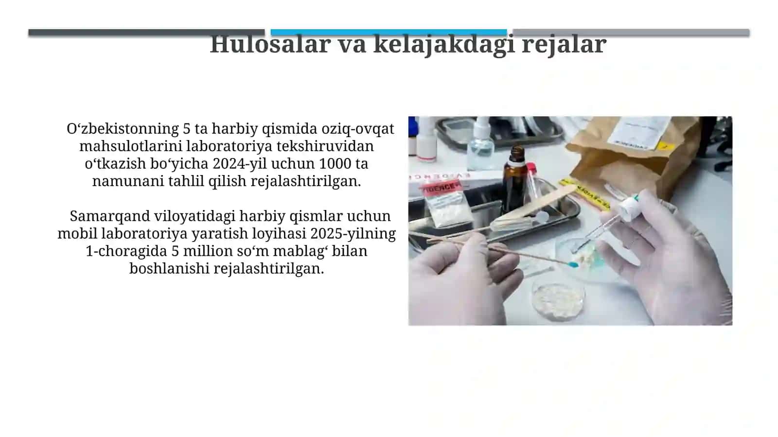Askarlarning ovqat payoklaridagi mahsulotlari laboratoriyadan o'tkazishbayonnomasinituzish 4
