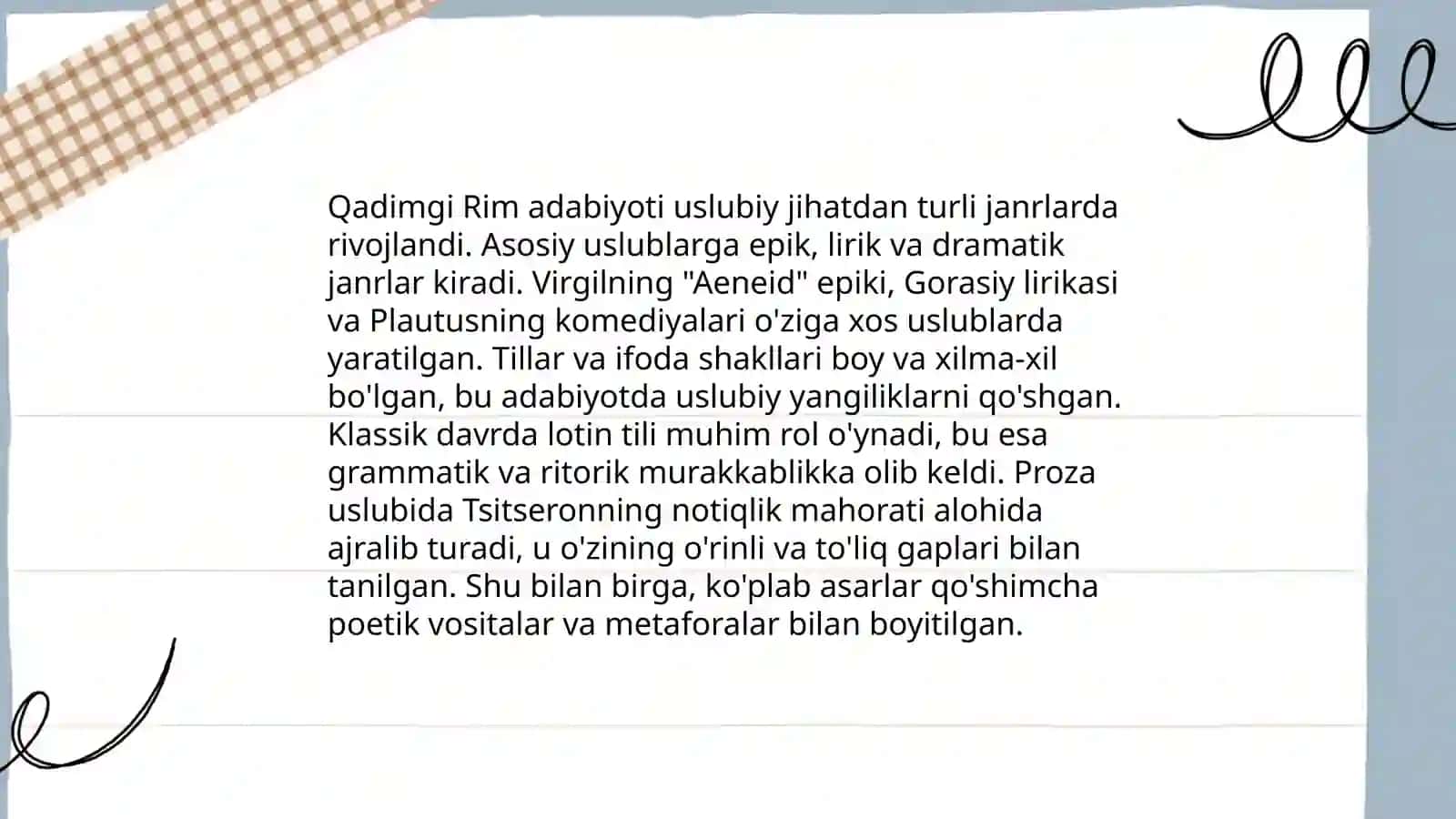 Antik adabiyot namunalari vositasida mavzu, g'oya va uslub masalasi 4