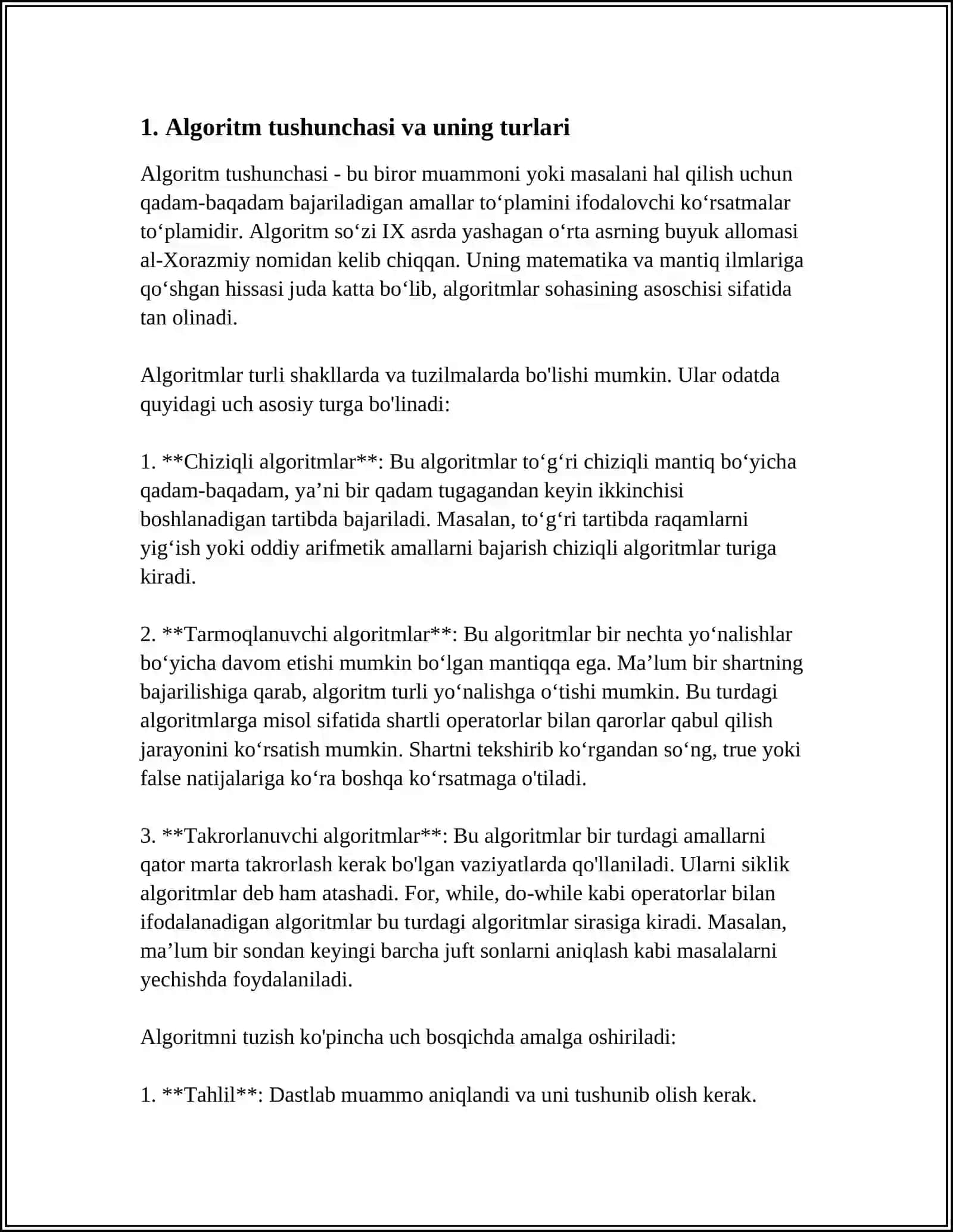 MASALALARNING ALGORITIMINI TUZISH VA SHU ALGORITM ASOSIDA PASKAL DASTURLASH TILIDA DASTURLASH 4