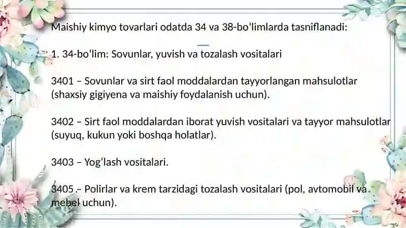 Maishiy kimyo tovarlarining TIFTNasosida tasniflanishi 4