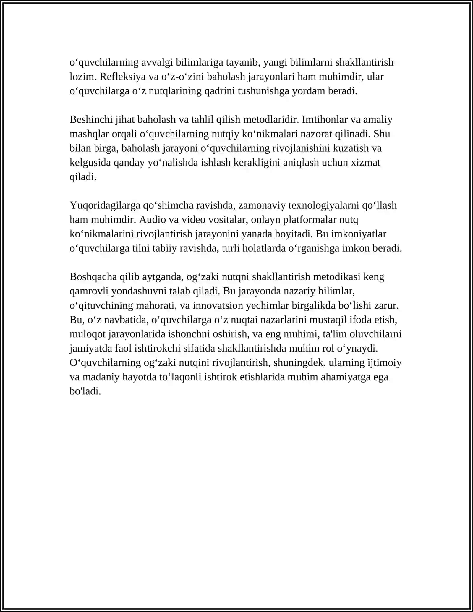 OʻQUVCHILARNING NUTQINI OʻSTIRISH METODIKASI MAVZUSIDA ESSE YOZISH 4