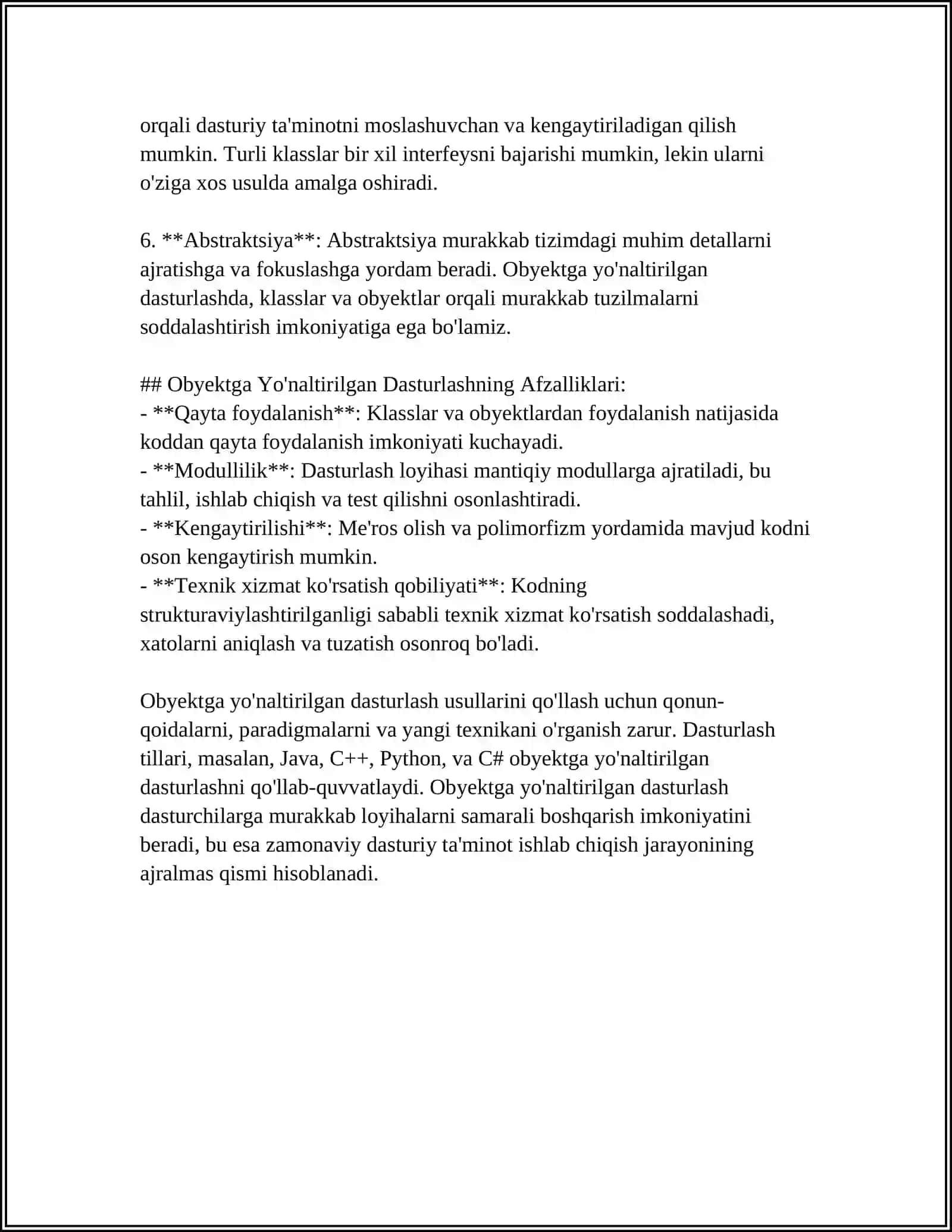 OBYEKTGA YOʻNALTIRILGAN DASTUR 4