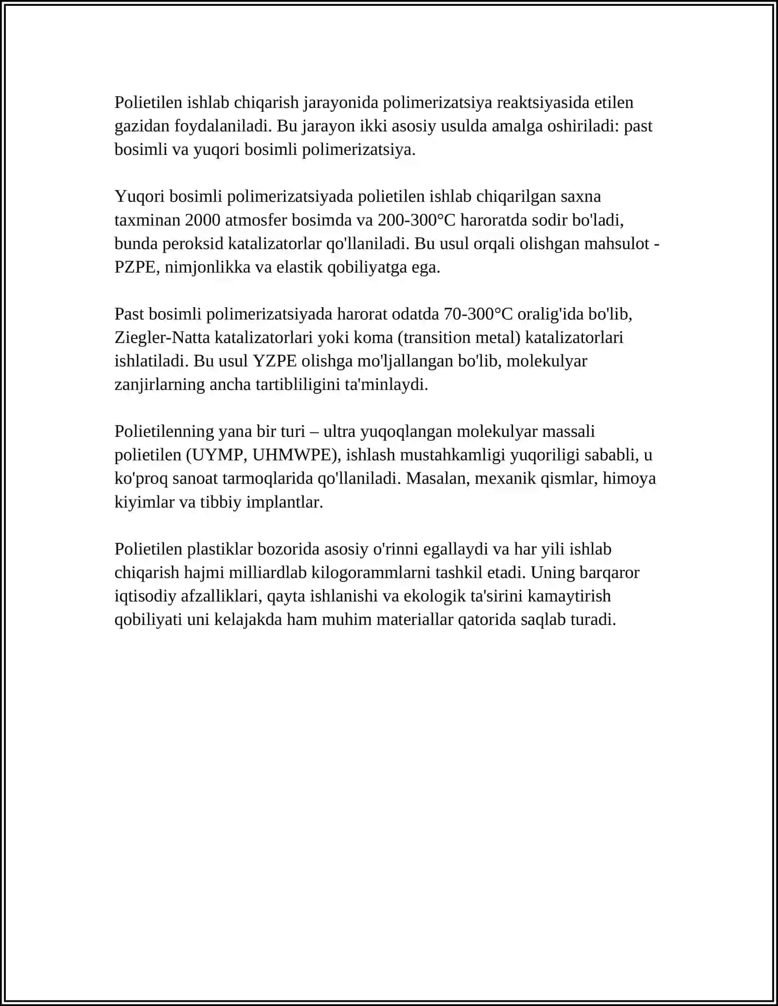 SHÓRTAN GAZ KIMYO- MAJMUASIDA POLIETILEN ISHLAB CHIQARISH TEXNOLOGIK TUZILISHI 4