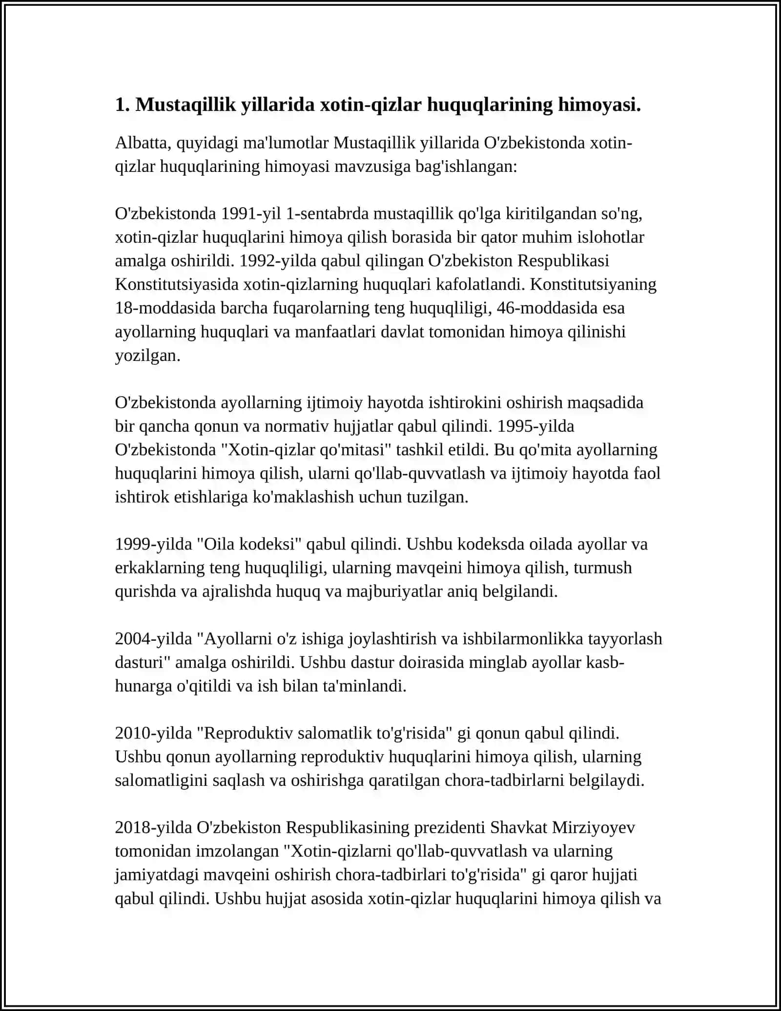 MUSTAQILLIK YILLARIDA O'ZBEKISTONDA XOTIN-QIZLARGA MUNOSABAT 4