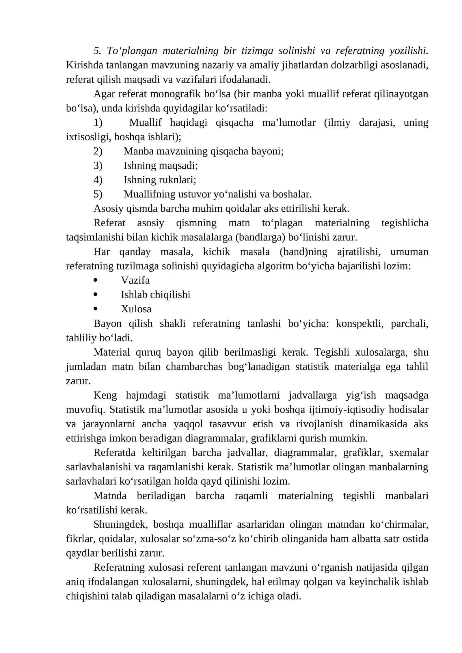 Referat matni, referat turlari, tuzilishi va til klishelari (referat tarkibidagi nutqiy jumlalar) 4
