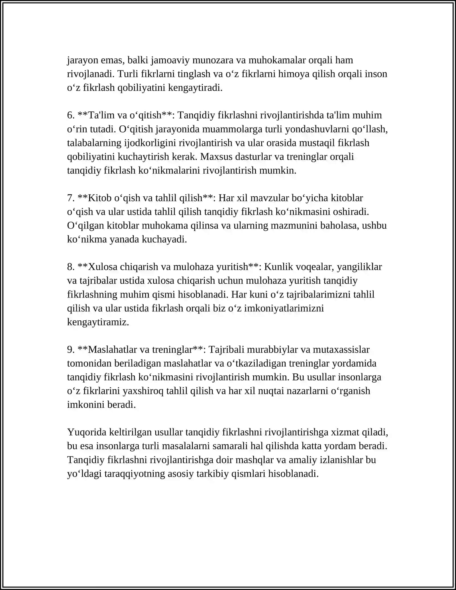 OʻQITUVCHILARDA TANQIDIY FIKRLASH,IJODKORLIK,MULOQOT VA HAMKORLIK KOʻNIKMALARINI RIVOJLANTIRISHDA "4K" MODELI 4