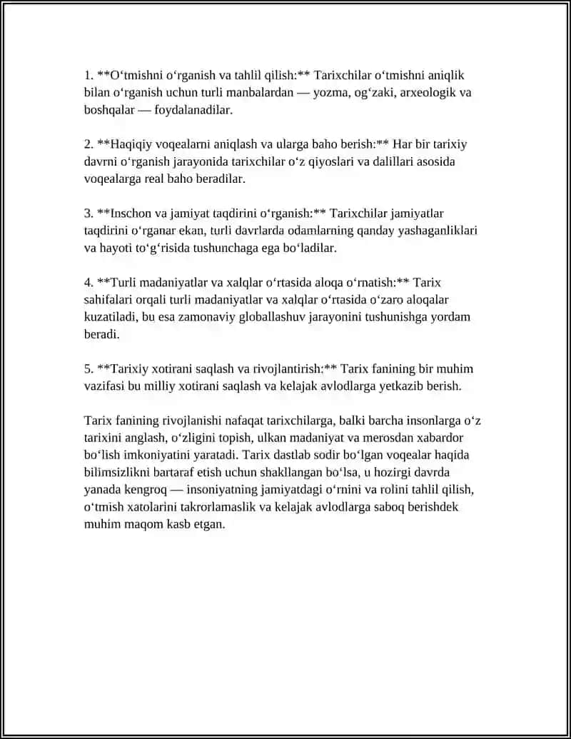 TARIX FANNING PREDMETI VA OBYEKTI, UNING MAQSAD VA VAZIFALARI 4