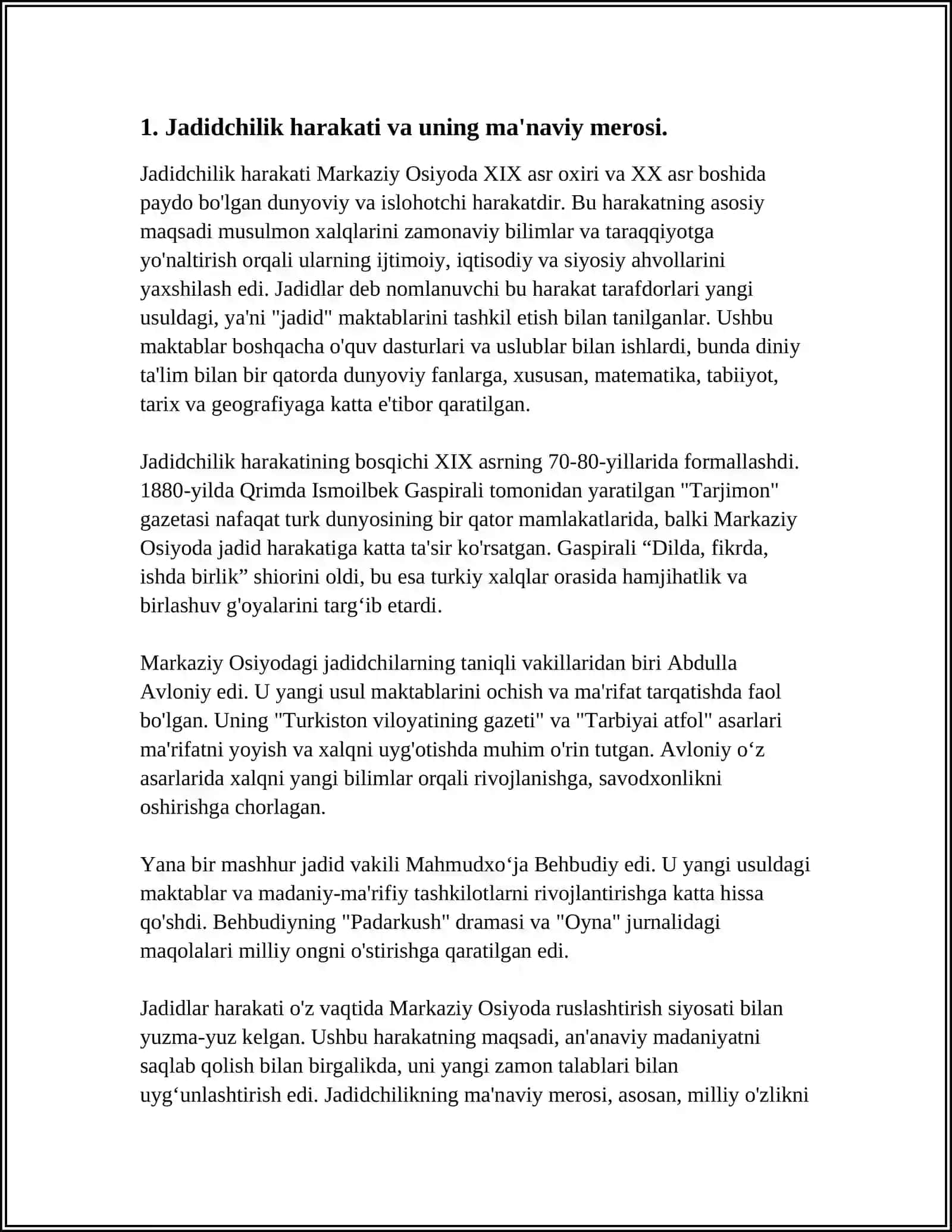 JADID MARIFATPARVARLARINING O'LKA IJTIMOIY MA'NAVIY HAYOTIDA TUTGAN O'RNI 4