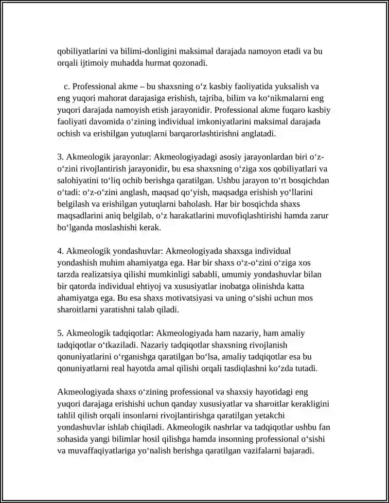 AKMEOLOGIYANING ASOSIY KATIGORIYALARI; SHAXS AKMESI FAOLIYAT AKMESI PROFESSIONAL AKME 4