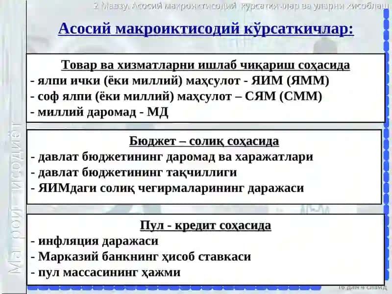 Асосий макроиқтисодий кўрсаткичлар ва уларни ҳисоблаш 4