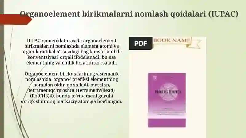 Elementoorganik birikmalarning nomenklaturasi va olinish usullari 4