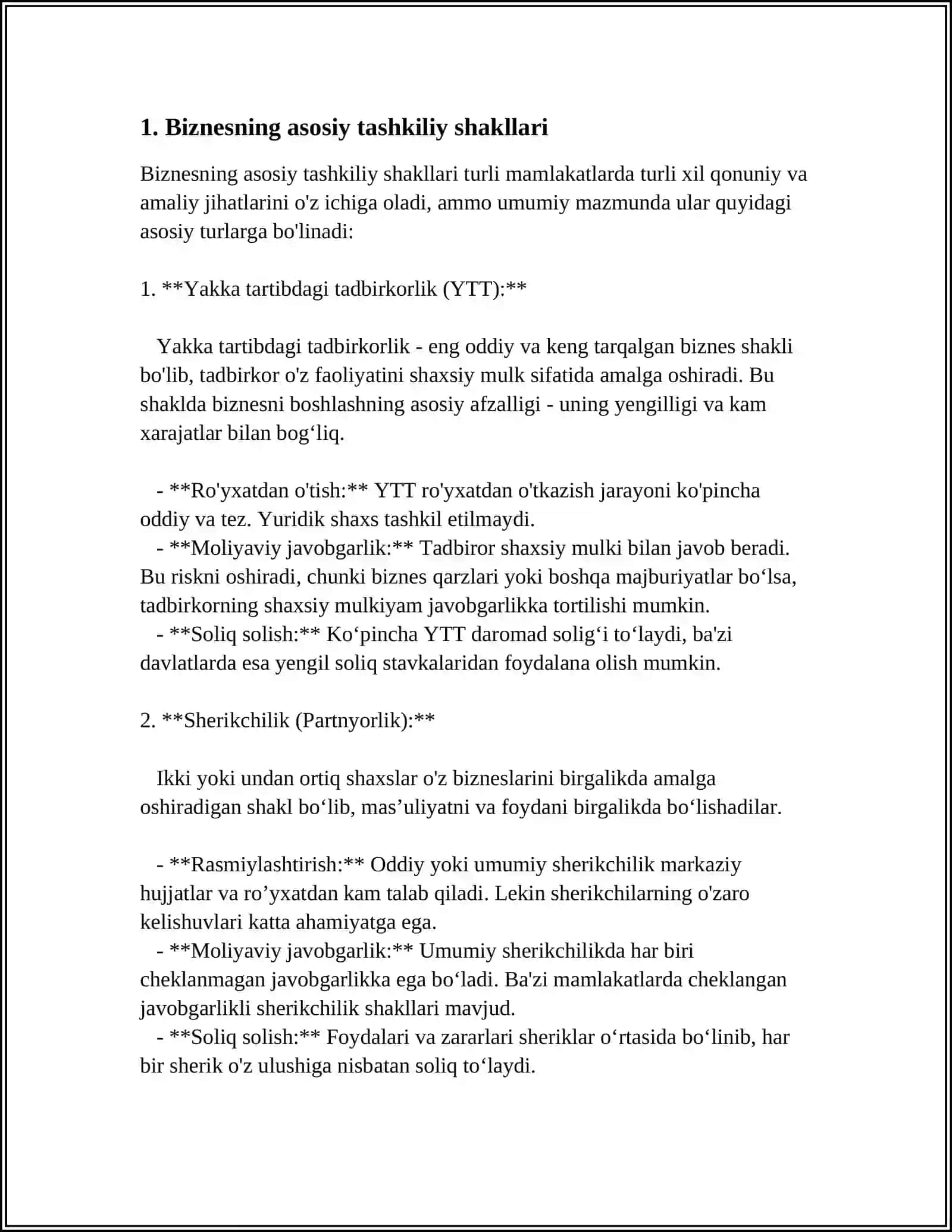 BIZNESNING TASHKILIY SHAKLLARI VA ULARNING MOLIYAVIY QARORLAR QABUL QILISHGA TA'SIRI 4