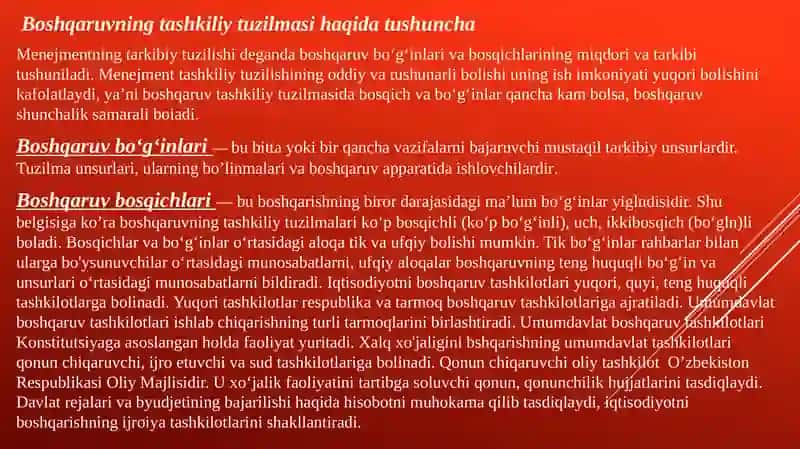 Boshqaruvning Tashkiliy Strukturasi va Boshqarish Usullari 4